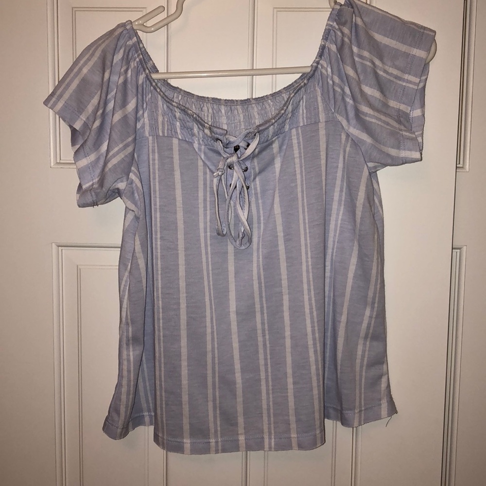 Light blue off the shoulder top